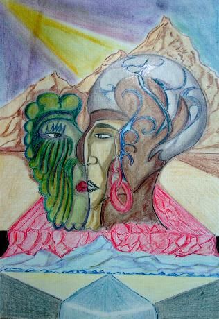 Pittura intitolato "I TRE" da Michele Tortorelli, Opera d'arte originale, Matite colorate