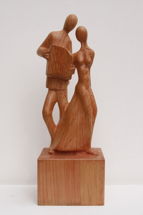 Skulptur mit dem Titel "Accord-Accordéon" von Michel Ferre, Original-Kunstwerk, Holz