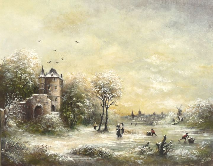 Painting titled "première neige" by Michel Gauthier, Original Artwork, Acrylic