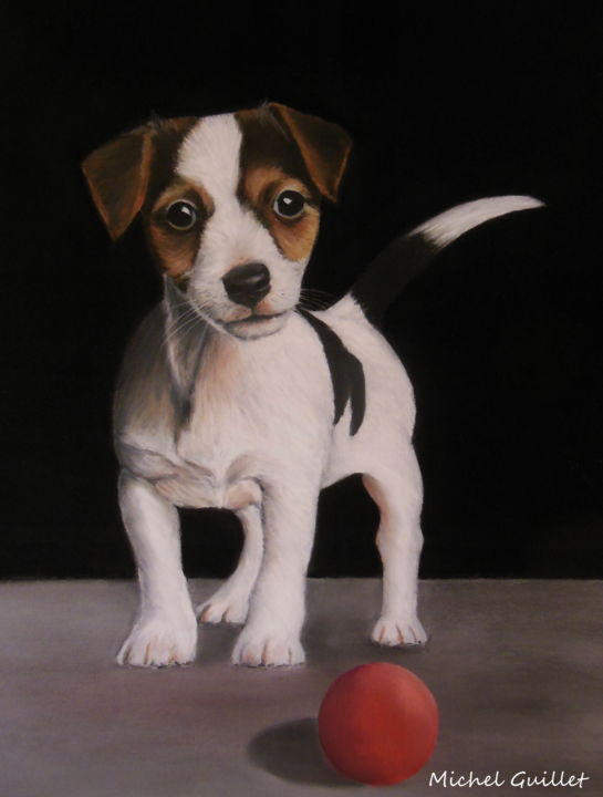 Peinture intitulée "Tu veux jouer avec…" par Michel Guillet, Œuvre d'art originale, Pastel