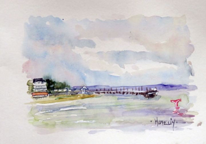 Painting titled "Arcachon la jetée d…" by Michel Hamelin, Original Artwork, Watercolor