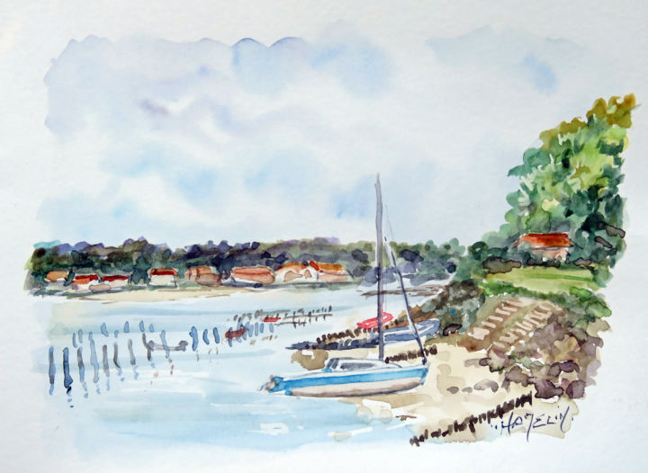 Painting titled "La pointe des cheva…" by Michel Hamelin, Original Artwork, Watercolor