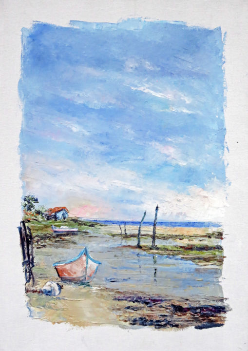 Painting titled "Arcachon le quartie…" by Michel Hamelin, Original Artwork, Oil Mounted on Wood Stretcher frame