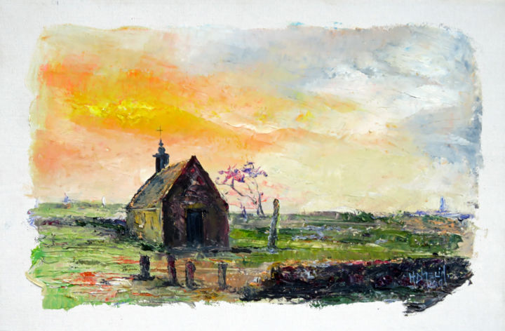 Painting titled "La chapelle St Core…" by Michel Hamelin, Original Artwork, Oil Mounted on Wood Stretcher frame