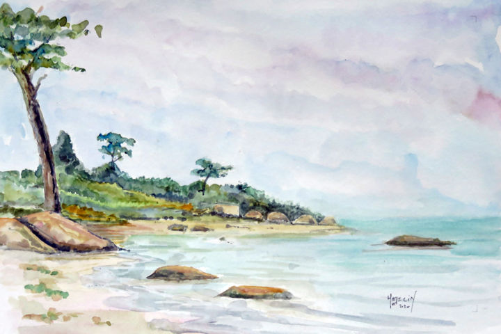 Painting titled "Le Cabellou à conca…" by Michel Hamelin, Original Artwork, Watercolor