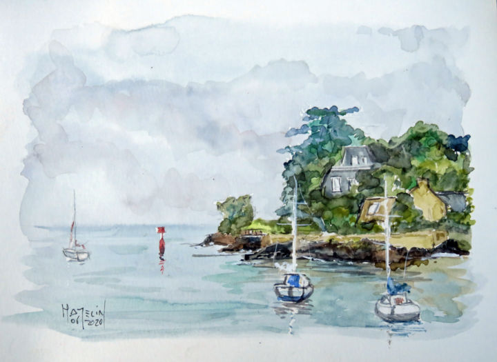 Painting titled "La pointe de Ste Ma…" by Michel Hamelin, Original Artwork, Watercolor