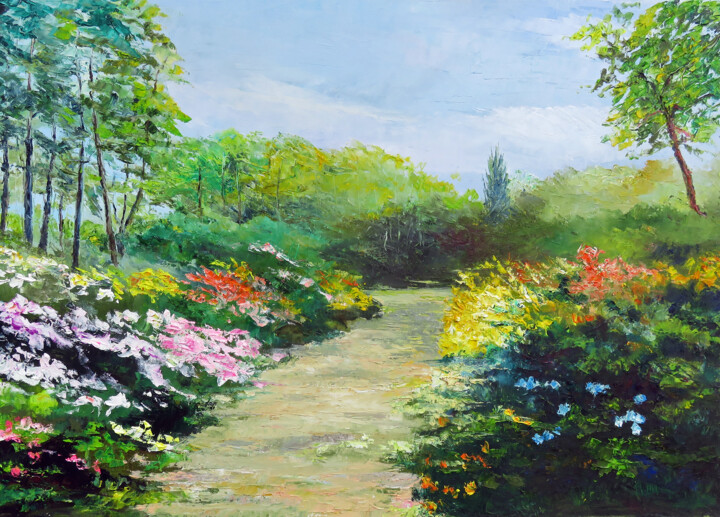 Peinture intitulée "Le parc floral de B…" par Michel Hamelin, Œuvre d'art originale, Huile Monté sur Châssis en bois