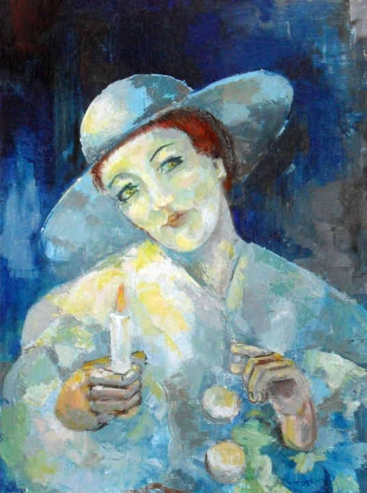 Painting titled "colombine" by Michel Hamelin, Original Artwork, Oil