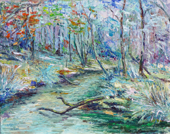 Peinture intitulée "La rivière de Pont…" par Michel Hamelin, Œuvre d'art originale, Huile