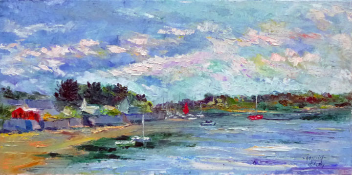 Peinture intitulée "L'Ile Tudy vue de l…" par Michel Hamelin, Œuvre d'art originale, Huile