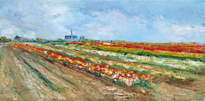"Champ de tulipes à…" başlıklı Tablo Michel Hamelin tarafından, Orijinal sanat, Petrol Ahşap Sedye çerçevesi üzerine monte e…