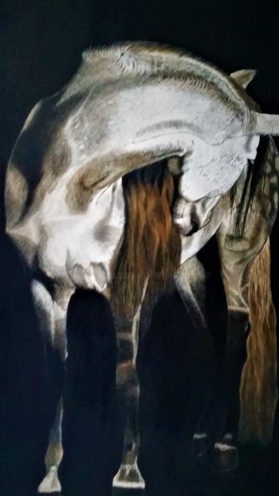 Pintura intitulada "cheval gris n°2/ 13…" por Micheline Hanrard Ladoul Mhl., Obras de arte originais, Óleo