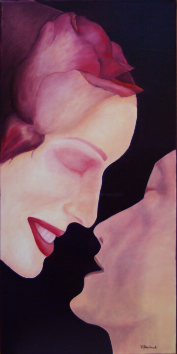 Peinture intitulée "Rose baiser N° 1" par Michelle Dechaud, Œuvre d'art originale, Huile