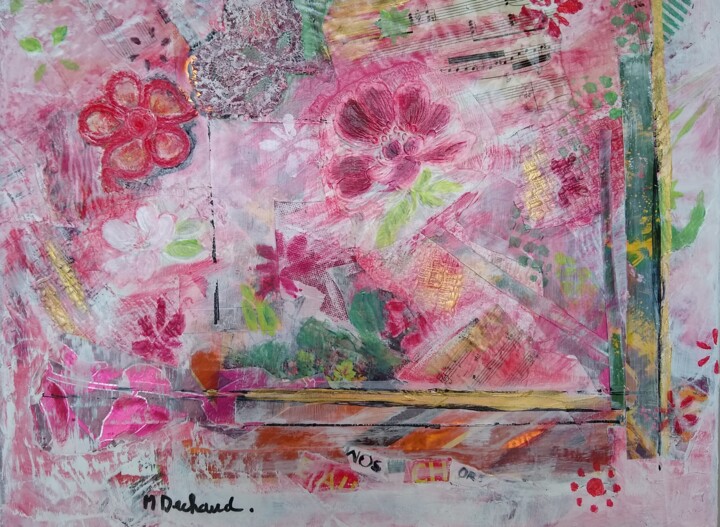 Malerei mit dem Titel "Les fleurs du jardi…" von Michelle Dechaud, Original-Kunstwerk, Acryl