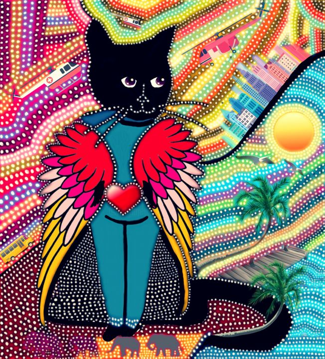 Arts numériques intitulée "Super chat" par Michelle Sogalow, Œuvre d'art originale, Travail numérique 2D