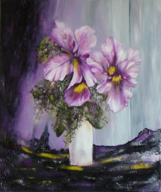 Peinture intitulée "Duo d'orchidées" par Michelle Millot, Œuvre d'art originale, Huile