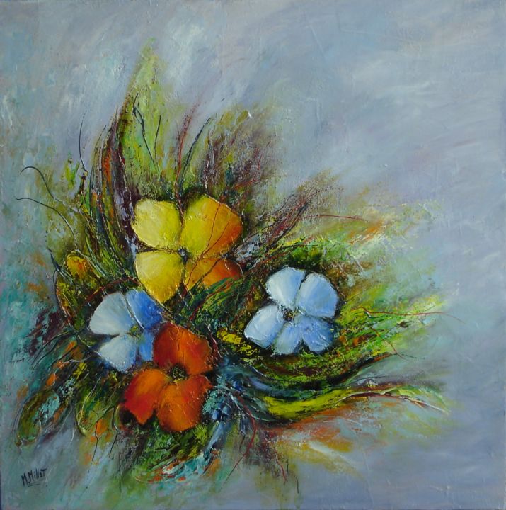 Painting titled "Note florale" by Michelle Millot, Original Artwork, Oil