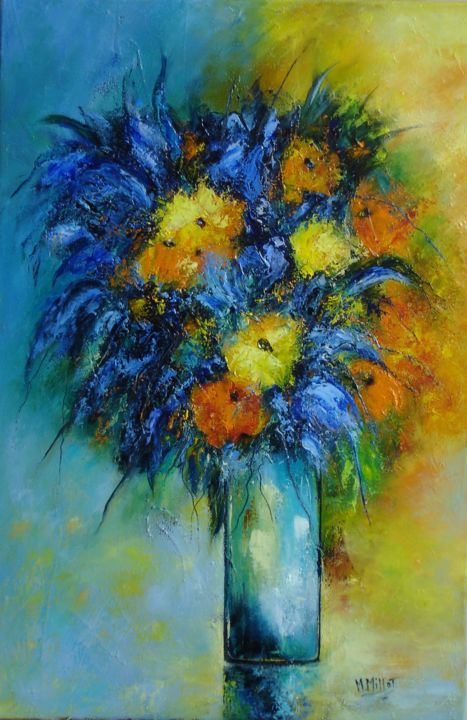 Painting titled "Blue harmony" by Michelle Millot, Original Artwork, Oil