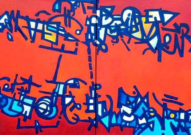 Pintura titulada "dyptique-2x70x100." por Michel Lienard, Obra de arte original, Acrílico
