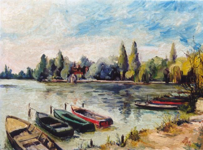 Peinture intitulée "Au bord du Lac d'En…" par Michel Munier, Œuvre d'art originale, Huile