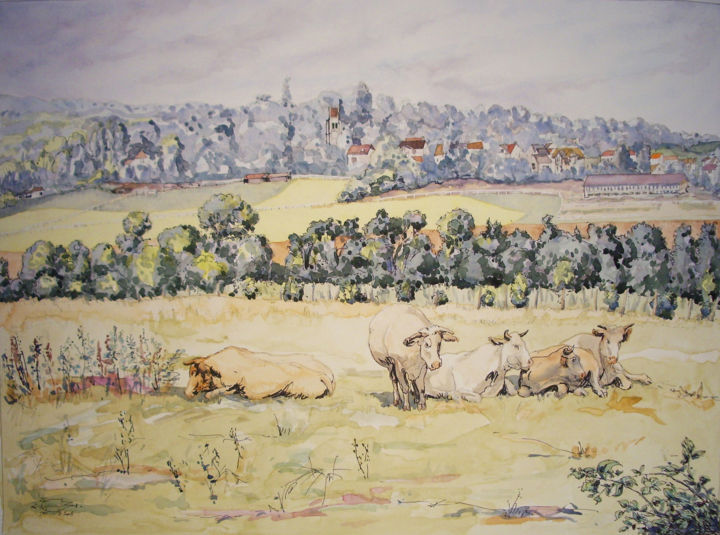 Peinture intitulée "Le vallon de Piscop" par Michel Munier, Œuvre d'art originale, Huile