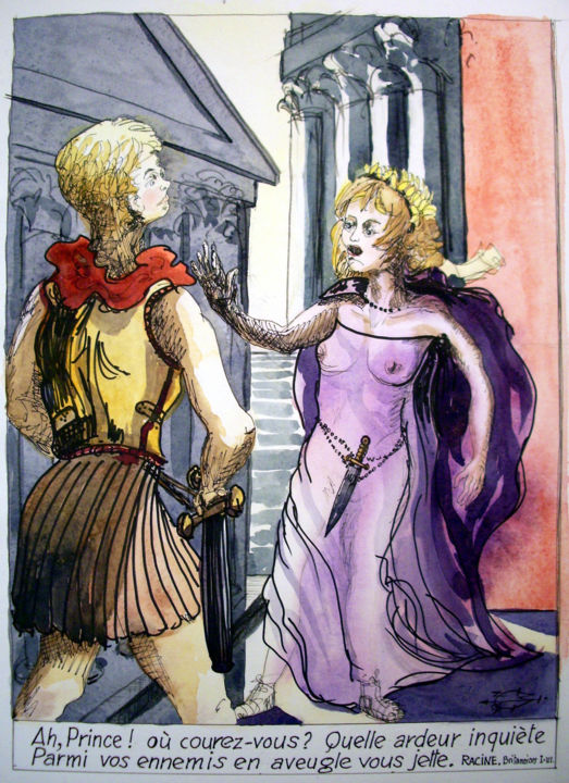 Painting titled "Ah, Prince ! Où cou…" by Michel Munier, Original Artwork, Watercolor