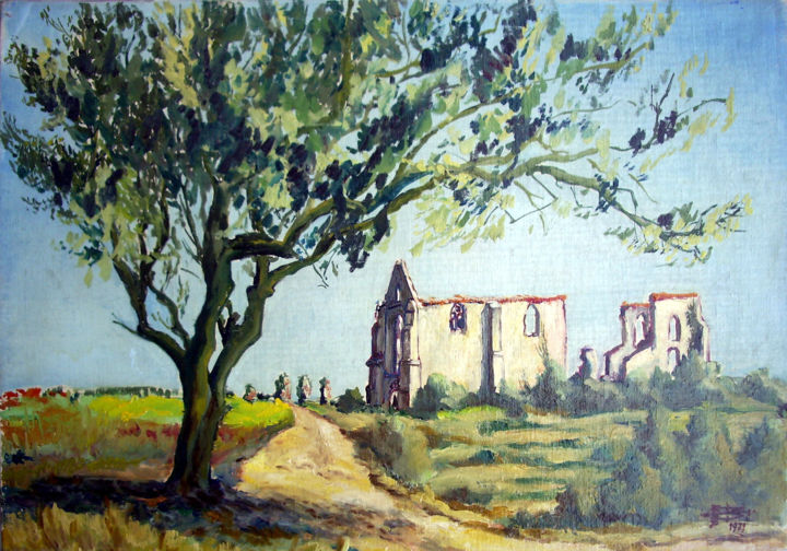 Pintura titulada "Ruines de l'Abbaye…" por Michel Munier, Obra de arte original, Oleo