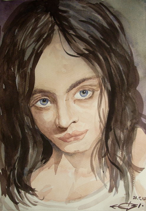 Painting titled "Manuella" by Michel Munier, Original Artwork, Watercolor