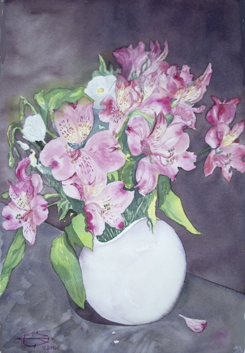 제목이 "Fleurs 14"인 미술작품 Michel Munier로, 원작, 수채화