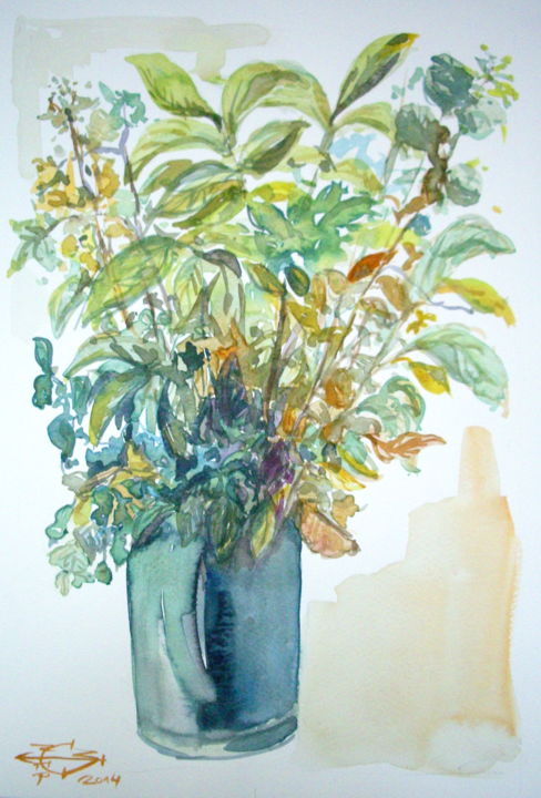 Ζωγραφική με τίτλο "Rameaux d'automne" από Michel Munier, Αυθεντικά έργα τέχνης, Ακουαρέλα