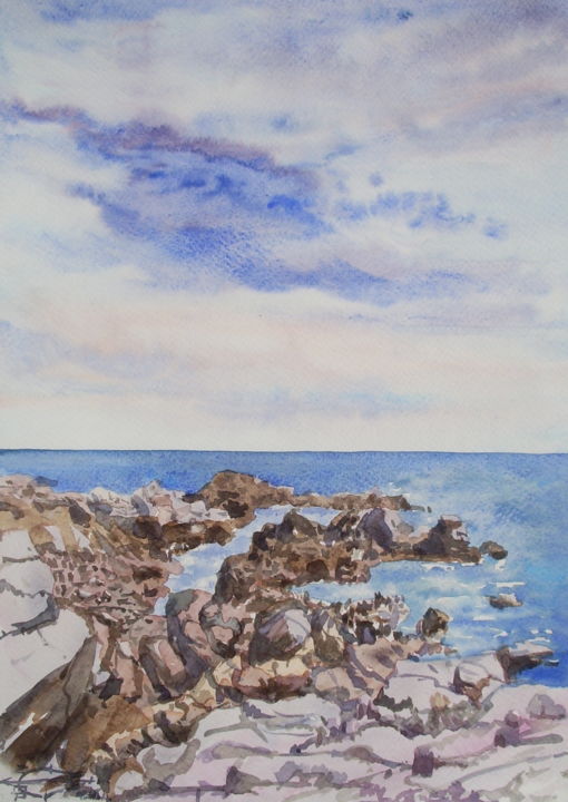 Painting titled "Bretagne 2014" by Michel Munier, Original Artwork, Watercolor