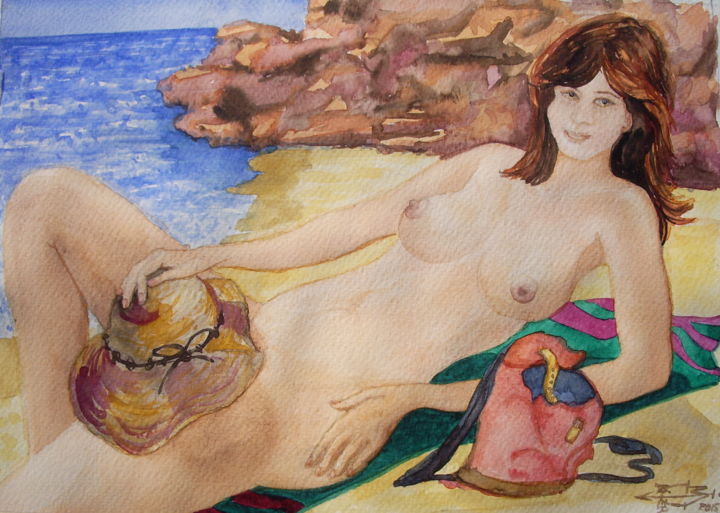 Painting titled "Espiègle Claudine" by Michel Munier, Original Artwork, Watercolor