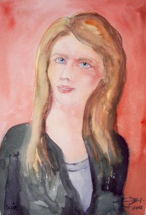 Schilderij getiteld "Lucie" door Michel Munier, Origineel Kunstwerk, Aquarel