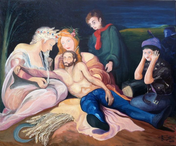 Peinture intitulée "Rémi accueilli aux…" par Michel Munier, Œuvre d'art originale, Huile
