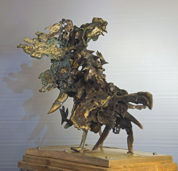 Sculpture intitulée "COMBAT DE COQS" par Michel Neuville, Œuvre d'art originale, Bronze