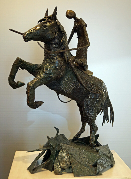 Sculpture intitulée "cheval et son caval…" par Michel Neuville, Œuvre d'art originale, Métaux