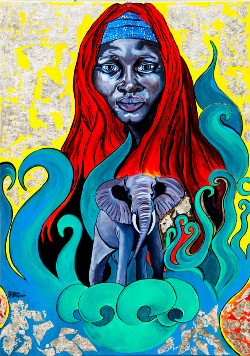 Schilderij getiteld "MAMMA AFRICA" door Patrizia Micheloni (Pz20FantaGhiro), Origineel Kunstwerk, Acryl