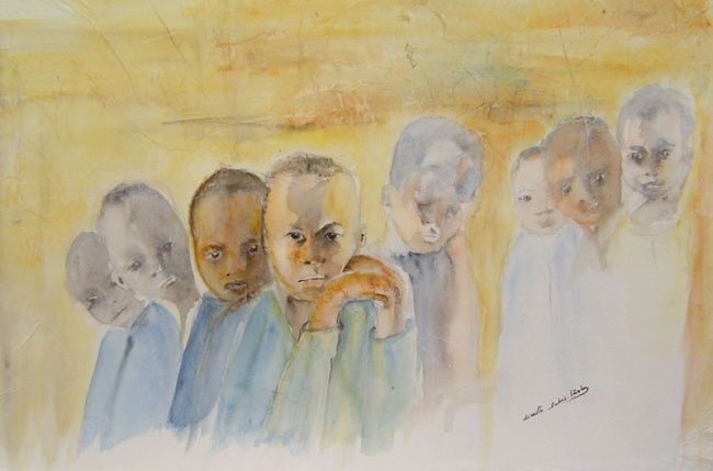 Painting titled "Les enfants surviva…" by Mireille Dubois-Vanhove, Original Artwork, Oil