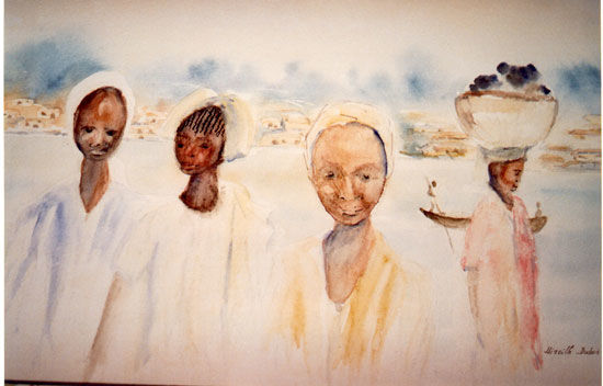绘画 标题为“marché au bord du f…” 由Mireille Dubois-Vanhove, 原创艺术品, 油