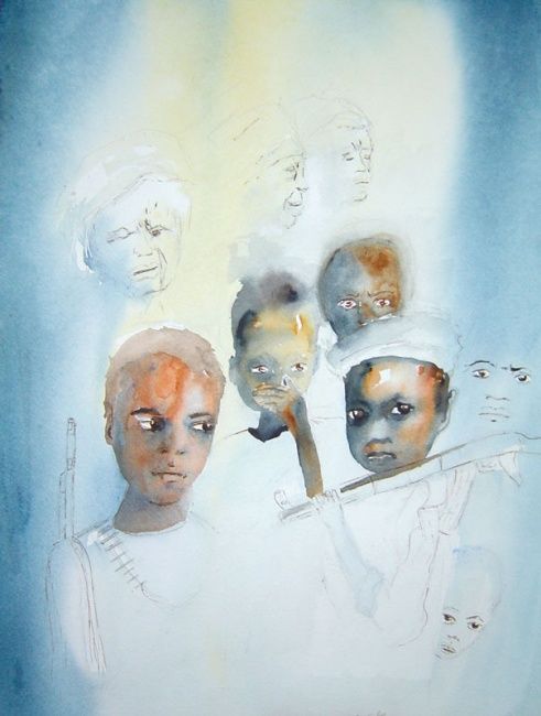 Pintura titulada "L'enfance volée" por Mireille Dubois-Vanhove, Obra de arte original, Oleo