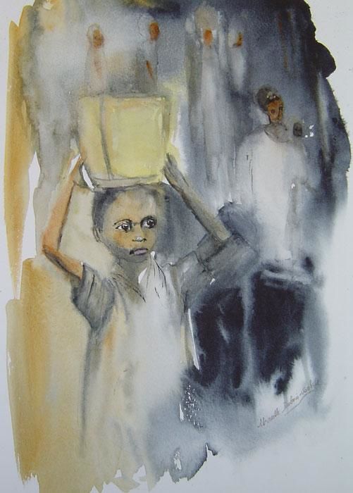 绘画 标题为“La petite porteuse…” 由Mireille Dubois-Vanhove, 原创艺术品, 油