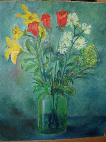 Painting titled "trois roses" by Nydia Eugenia, Original Artwork, Oil
