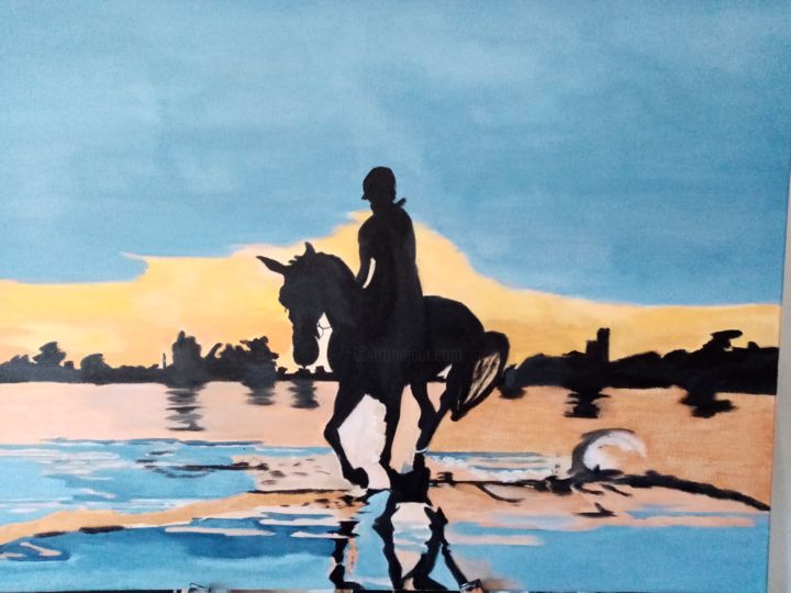 Painting titled "Cavalier solitaire" by Erynart, Original Artwork, Acrylic