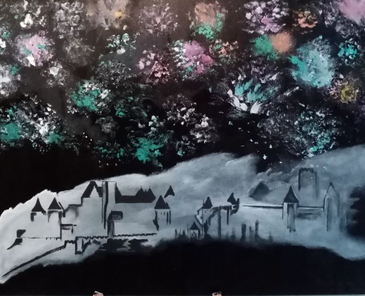 Peinture intitulée "Carcassonne sous mi…" par Erynart, Œuvre d'art originale, Acrylique