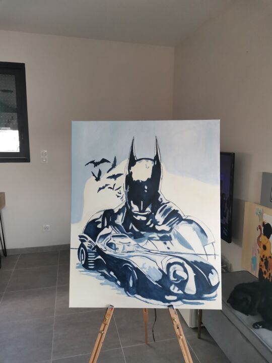 Painting titled "Batmobile" by Erynart, Original Artwork, Acrylic