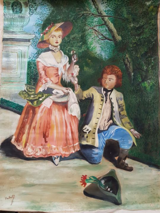 Painting titled "Roméo et Juliette" by Haïfa Khazaal, Original Artwork, Oil