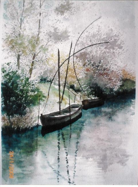 Peinture intitulée "barque" par Mickael Thébault, Œuvre d'art originale