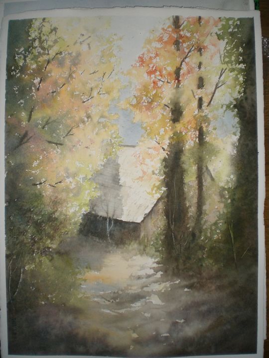 Peinture intitulée "automne à Labastide" par Mickael Thébault, Œuvre d'art originale