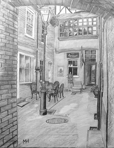 Рисунок под названием "Courtyard" - Mick Hawkes, Подлинное произведение искусства