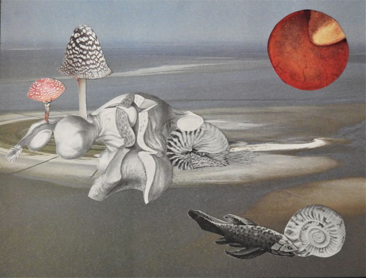 Collagen mit dem Titel "Strand" von Elke Zaksek Art, Original-Kunstwerk, Collagen Auf artwork_cat. montiert